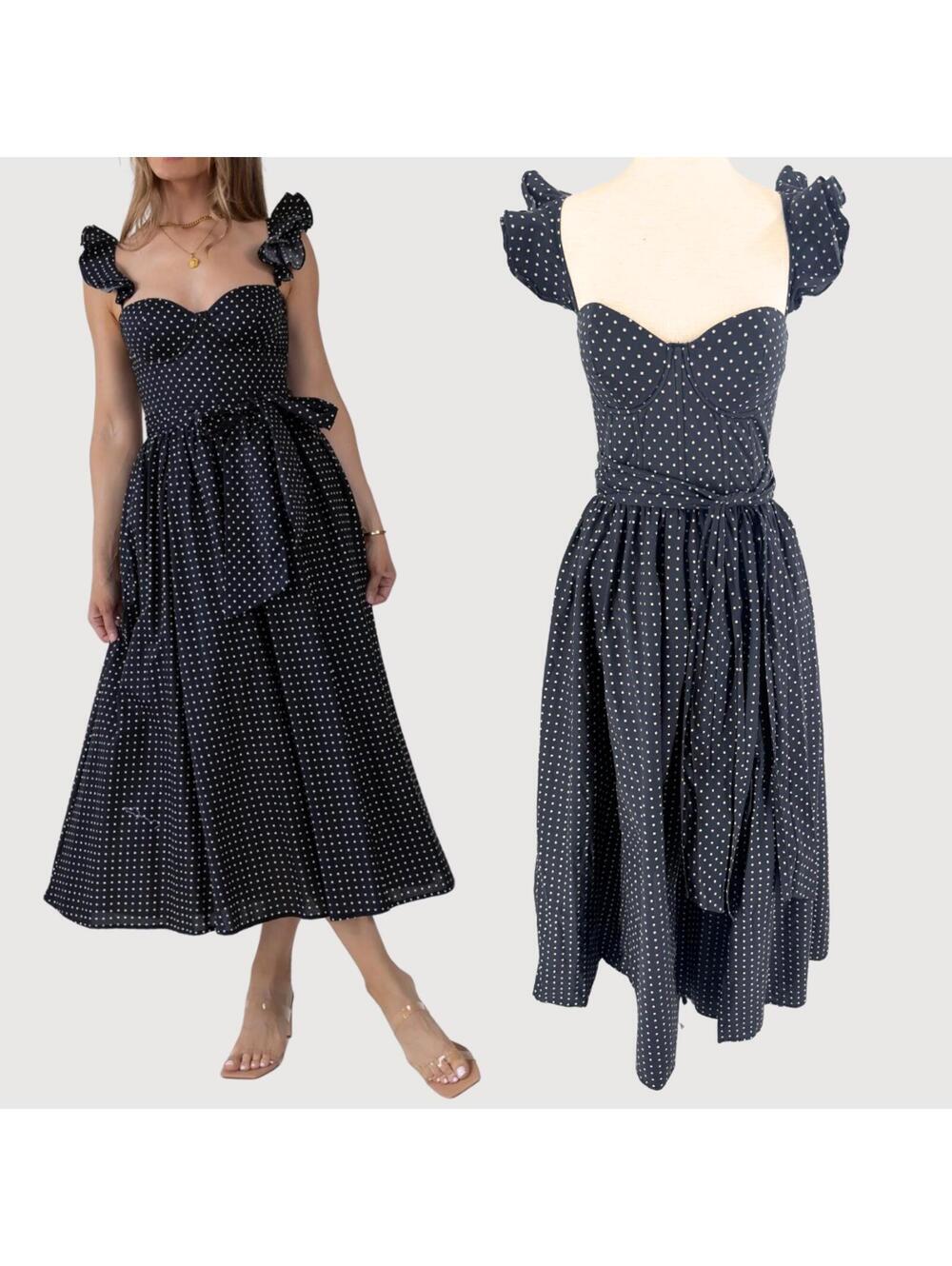 Dress Forum Chiara Polka Dot Sweetheart Midi Dress S